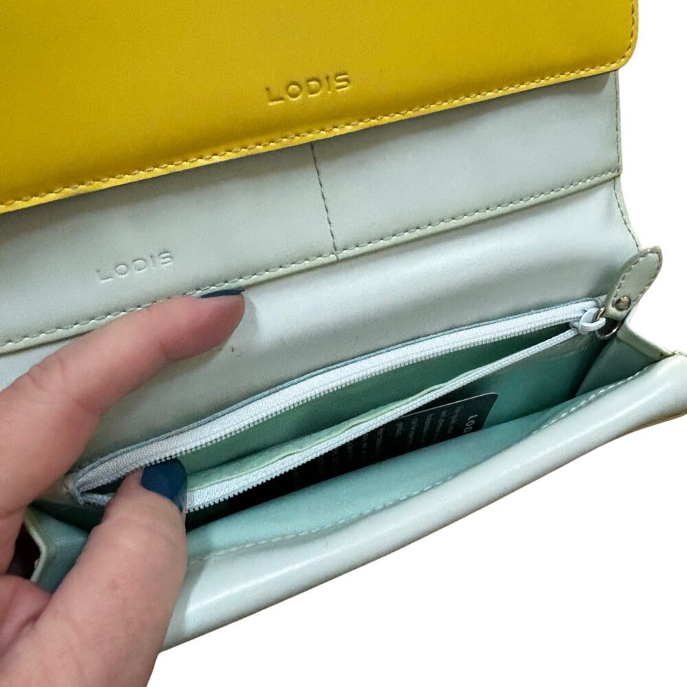 Lodis Sun Sky classic leather checkbook wallet yellow blue with FLAWS - Picture 11 of 11